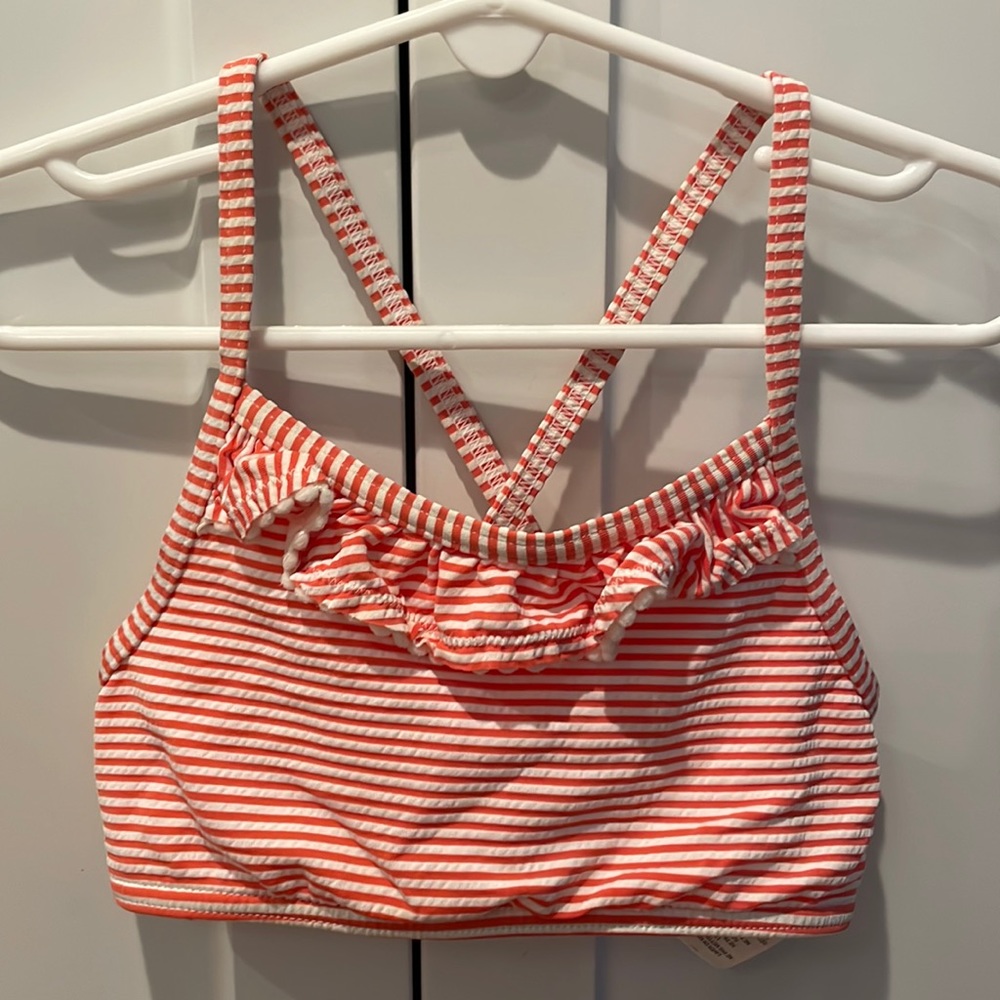 Mini Boden Pink and White Striped Ruffle Bikini